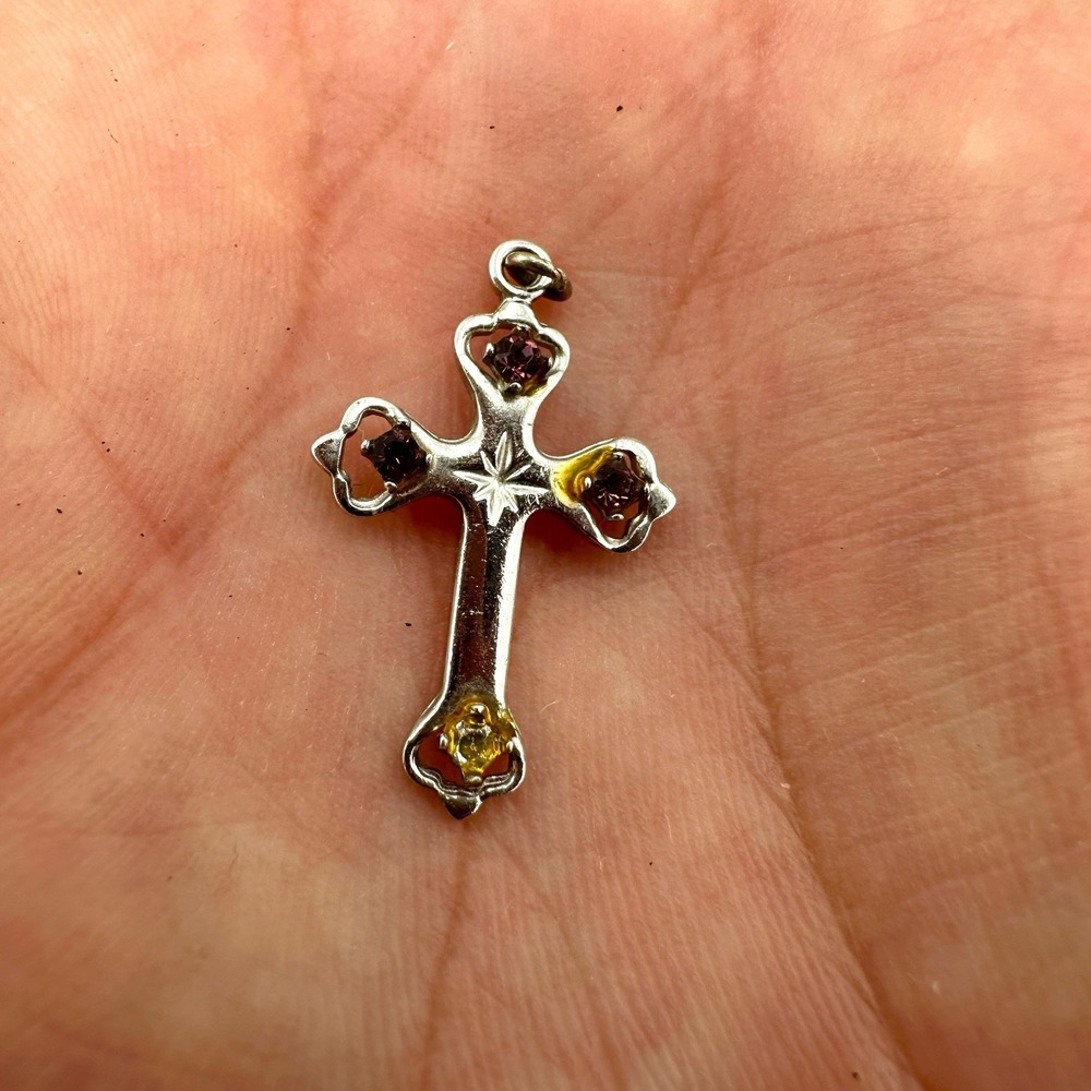 VTG Princess Pride Creations Cross Pendant 925 Sterling Silver Amethyst Stones